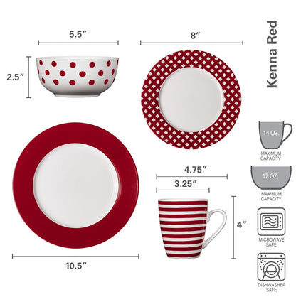 Pfaltzgraff Kenna Red - Vajilla de porcelana de 16 piezas, servicio para 4