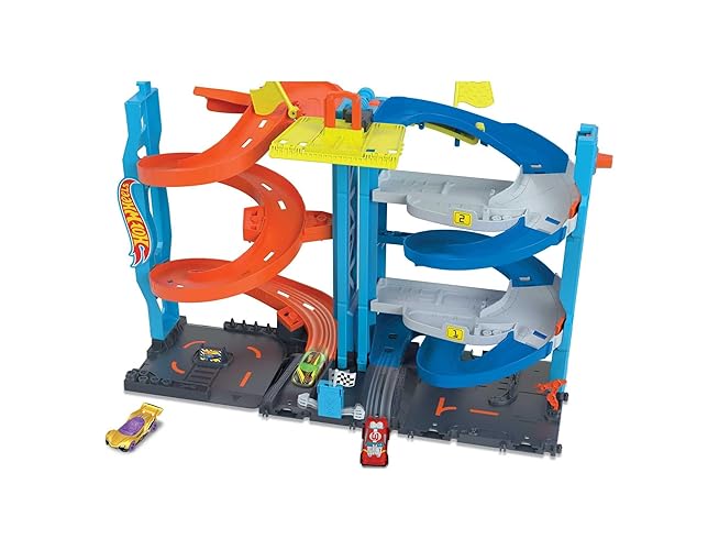 Hot Wheels, Pista de Juguete, Torre de Carreras con Doble Altura con 1 vehículo Incluido, para coleccionistas y niños, Edad 3 Años en Adelante, Mattel
