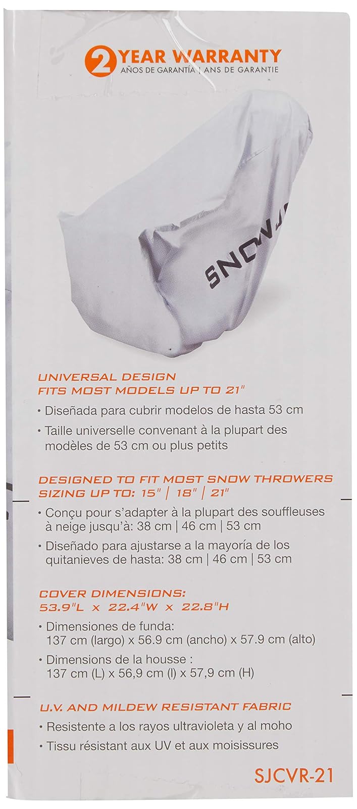 Snow Joe Funda SJCVR-21, Color Blanco