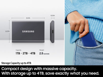 Samsung - SSD portátil T7 de 1 TB – hasta 1050 MB/s – Unidad Externa de Estado sólido USB 3.2, Gris (MU-PC1T0T/AM)