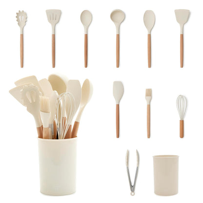 GreenLife - Juego de 11 utensilios de silicona para cocina, herramientas antiadherentes, seguro hasta 444 °F, cucharón, volteador, ranurado, espátula, cuchara, servidor de espaguetis, cepillo para