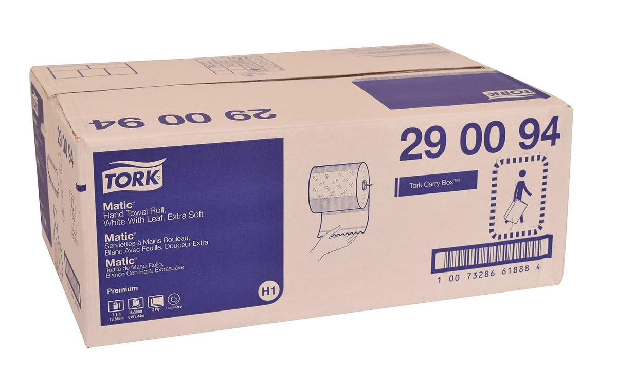 Tork 290094 Premium Extra Soft 2-Ply Hand Roll Towel, White (Pack of 6)
