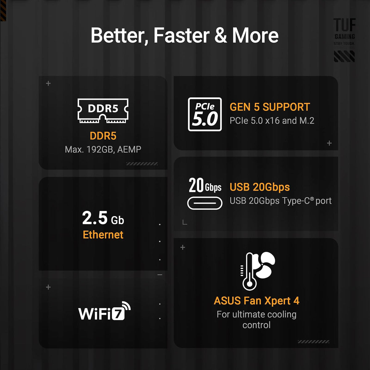 ASUS TUF Gaming B850-PLUS WiFi Tarjeta Madre AMD WiFi 7 para PC Gamer FPS | ATX, AMD AM5, PCIe 5.0 x16, VRM 14+2+1 (80A), 3 ranuras M.2 (1 PCIe 5.0), WiFi 7, LAN 2.5Gb, USB-C 20Gbps, DDR5 8000+ (OC)