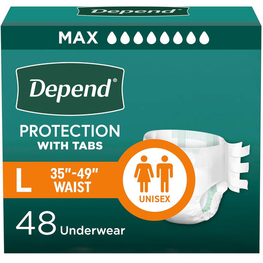 Depend Incontinence Protection with Tabs, Maximum Absorbency, Large, 16 Count (Pack of 3)