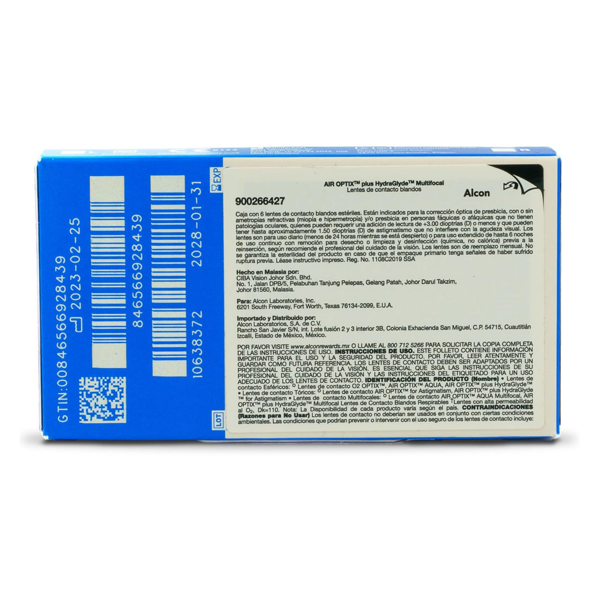 Air Optix plus HydraGlyde Multifocal Lentes de Contacto, 6 lentes, Dioptrías -7.5 Potencia de Adición de Lente Media