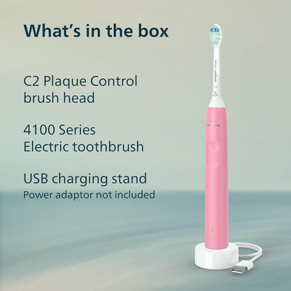 PHILIPS - Cepillo de dientes eléctrico Sonicare 4100, cepillo de dientes eléctrico recargable con sensor de presión, rosa intenso HX3681/26