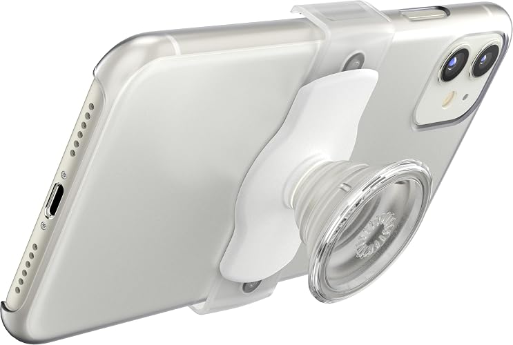 PopSockets Phone Grip Slide for Phones and Cases, Sliding Phone Grip with Expanding Kickstand, Square Edges - White and Clear