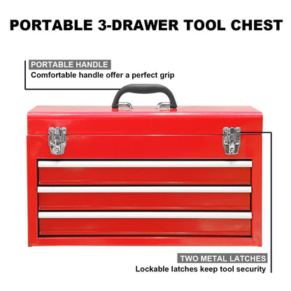Big Red ANTBD133-XB Torin - Caja de Herramientas portátil de Acero con 3 cajones (50.8 cm), Color Rojo