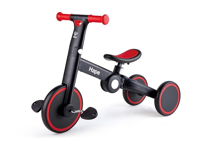 Hape Triciclo de Equilibrio Plegable Multifuncional 3 en 1, Ajustable Crece con el Niño, Desarrolla Balance y Coordinación, Color Rojo, E8468