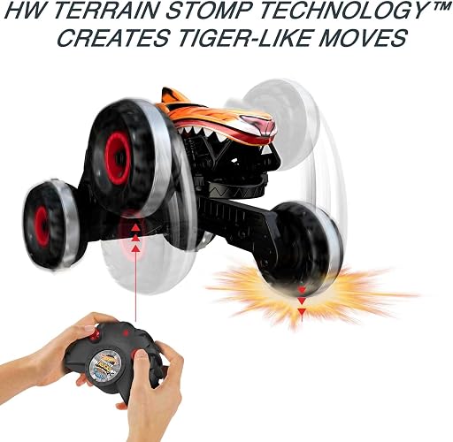 Hot Wheels Monster Trucks Vehículo Control Remoto Tiger Shark 1:15 4+ Años | Tecnología Terrain Stomp, recarga USB con 25 min de juego y alcance de 30 m