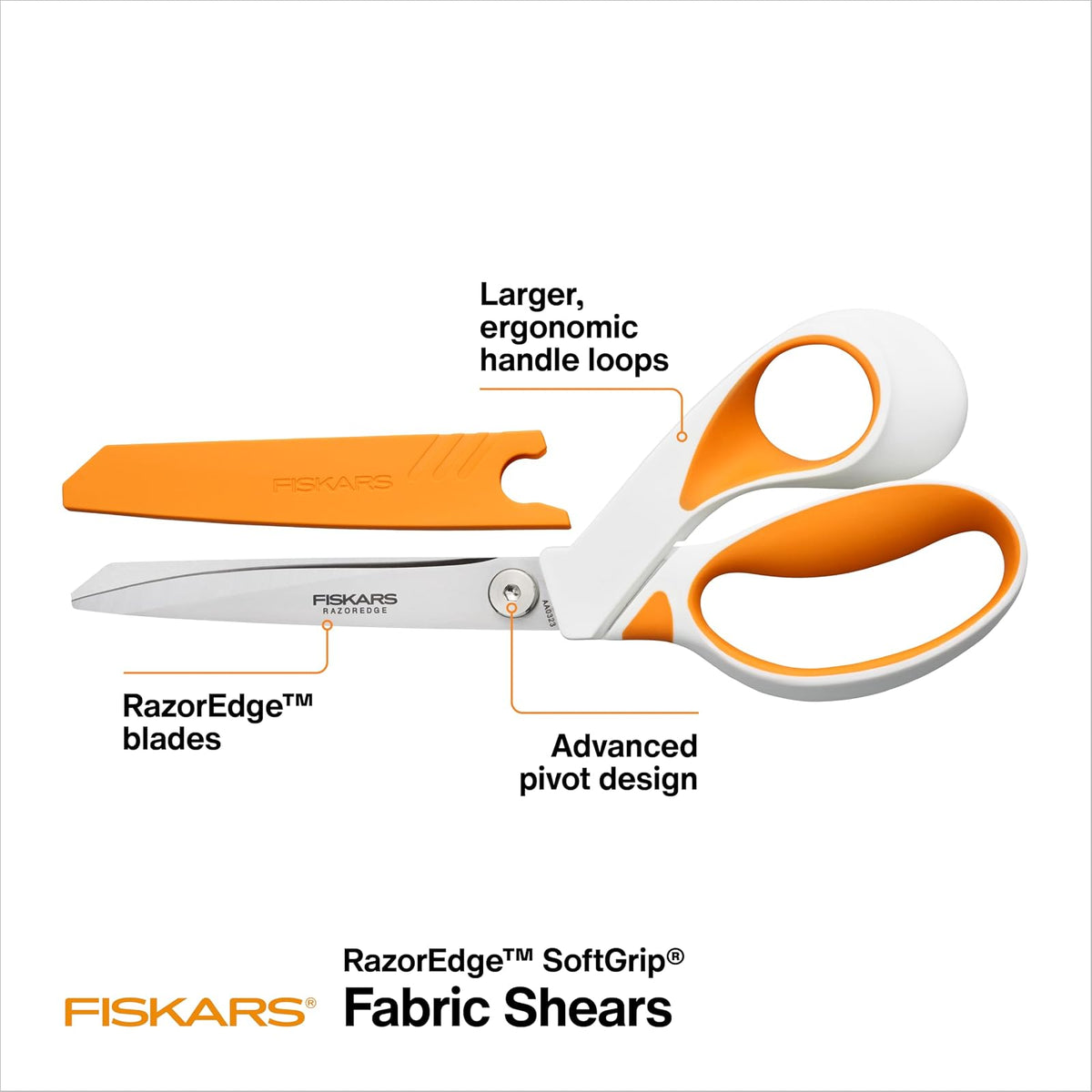 Fiskars RazorEdge - Tijeras de tela resistentes de 9 pulgadas con mango ergonómico SoftGrip, cuchillas de acero inoxidable de grado superior