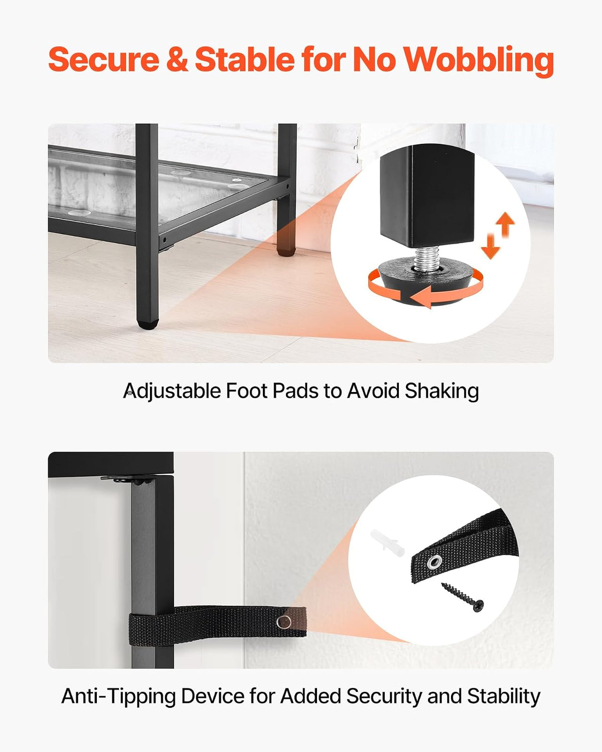 VEVOR Mesa Consola de Vidrio 3 Niveles 100 x 30 x 72,9 cm Mesa Auxiliar Rectangular para Sofá con Tablero de Vidrio Templado, Patas de Hierro para Sala de Estar, Pasillo, Entrada, Recibidor, Negro