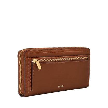 Cartera de mano con cremallera Fossil Logan de piel en color marrón para mujer