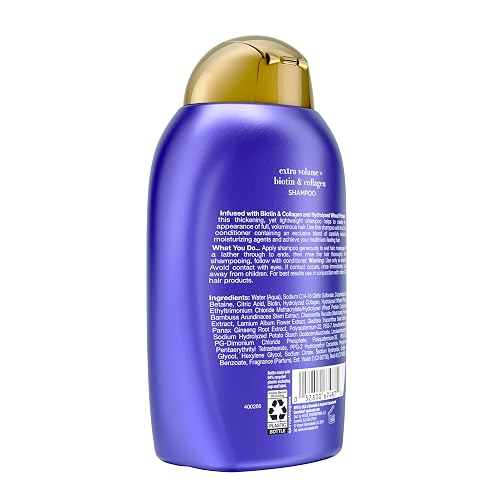 OGX, Shampoo Volumen y Fuerza Extra de Biotina y Colágeno, 385 ml