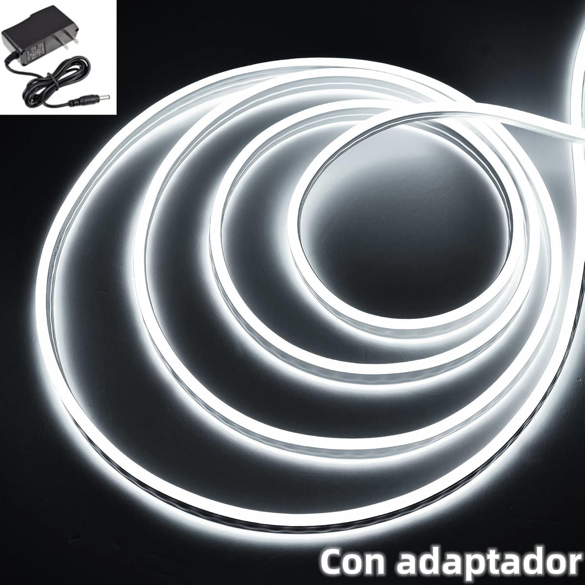 DOSYU Tira Neón Flex LED, 12V 16.4ft/5m Impermeable Flexible Cortable DIY 2835 Luces Led IP65 Decorativa para TV, Cuarto,Halloween, Fiesta de Navidad, con Adaptador(Blanco frio)