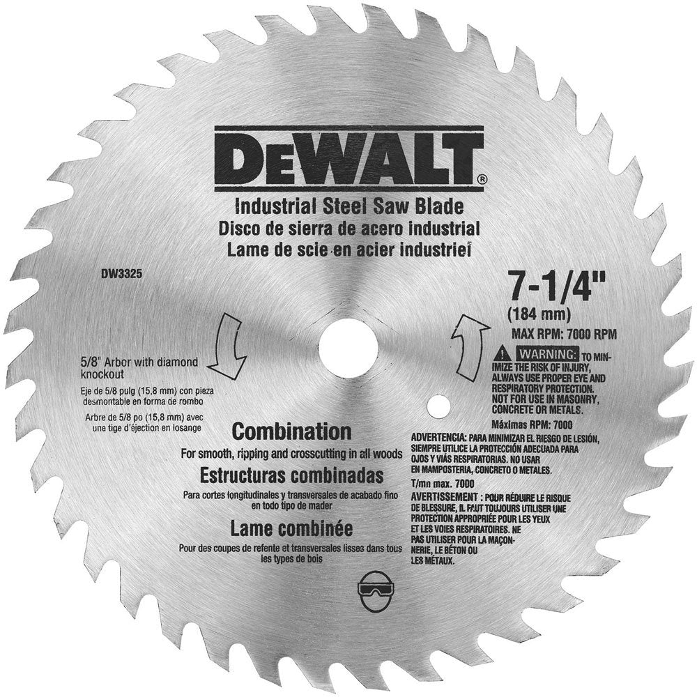 DEWALT Hoja de sierra circular, 7 1/4 pulgadas, 40 dientes, corte de madera combinado (DW3325) - 40 dientes