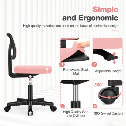 Sweetcrispy - Silla de computadora de Oficina, ergonómica, con Respaldo bajo, con Ruedas, Asiento cómodo sin Brazos, Soporte Lumbar para el hogar, recámara, Estudio, Estudiante, Adultos, Color Rosa