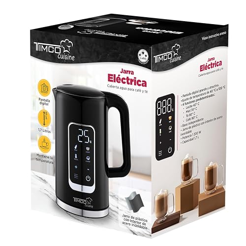 Tetera Timco Jarra Electrica Digital Automática Para Calentar Agua 1.7 L 4 niveles de temperatura PreestablecidosJE8723DN