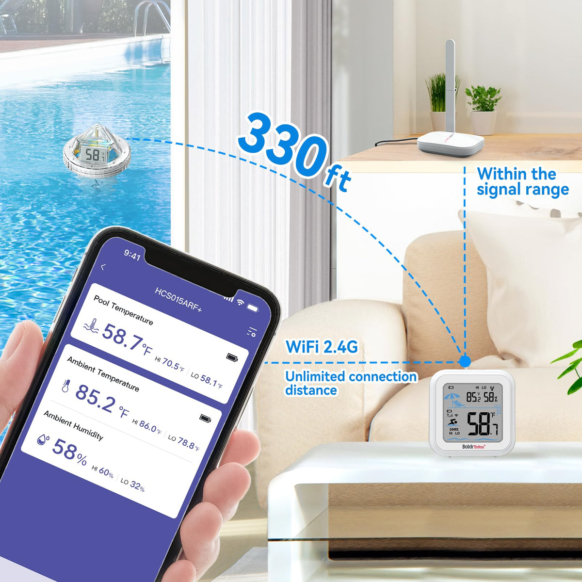 - Termómetro inteligente para piscina con puerta de enlace WiFi, digital flotante antivaho 360° con IPX7 impermeable, alerta de notificación de aplicación remota para tina de hidromasaje