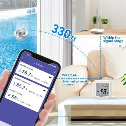- Termómetro inteligente para piscina con puerta de enlace WiFi, digital flotante antivaho 360° con IPX7 impermeable, alerta de notificación de aplicación remota para tina de hidromasaje