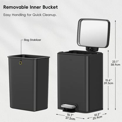 EKO Madison - cubeta de basura para baño de 12 litros/3.2 galones con tapa y cesta interior extraíble, cubeta de basura rectangular pequeño paso