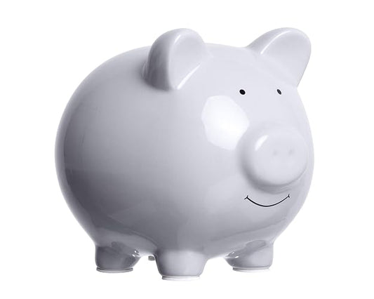 Pearhead - Alcancía grande de cerámica, ideal para niños y niñas, dinero y monedas para niños, decoración perfecta para guardería de bebé, gran regalo y recuerdo para recién nacidos, color gris sólido