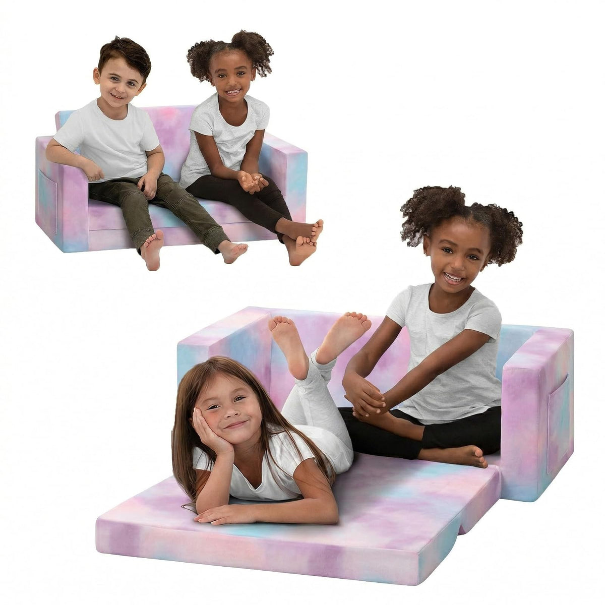 Delta Children Cozee Sofá Convertible 2 en 1 para Niños - Rosado (Tie dye) - 1 Count