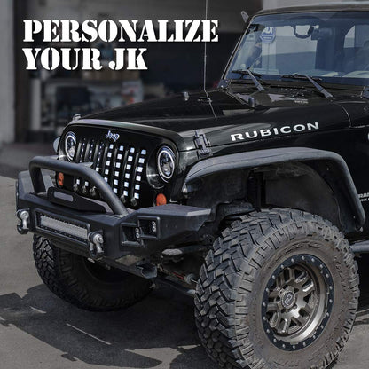Xprite - Rejilla de aleación de aluminio con bandera de Estados Unidos en blanco y negro compatible con Jeep Wrangler JK Stock Grille 2007-2018