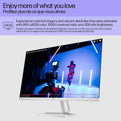 HP Monitor 524sw FHD S5, 23.8", IPS, 1920 x 1080, 100 Hz, 5ms GtG, Eye Ease, Luz Azul Baja, Antifeflejo, Micro Bordes, HDMI/VGA, Blanco/Plateado (94C21AA)