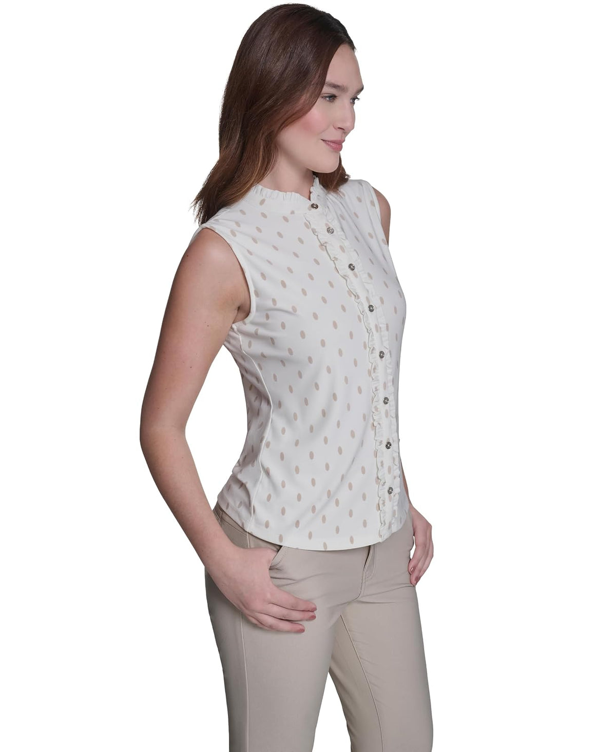 Tommy Hilfiger Parte Superior de Punto sin Mangas con botón Delantero con Cuello clásico Blusas para Mujer