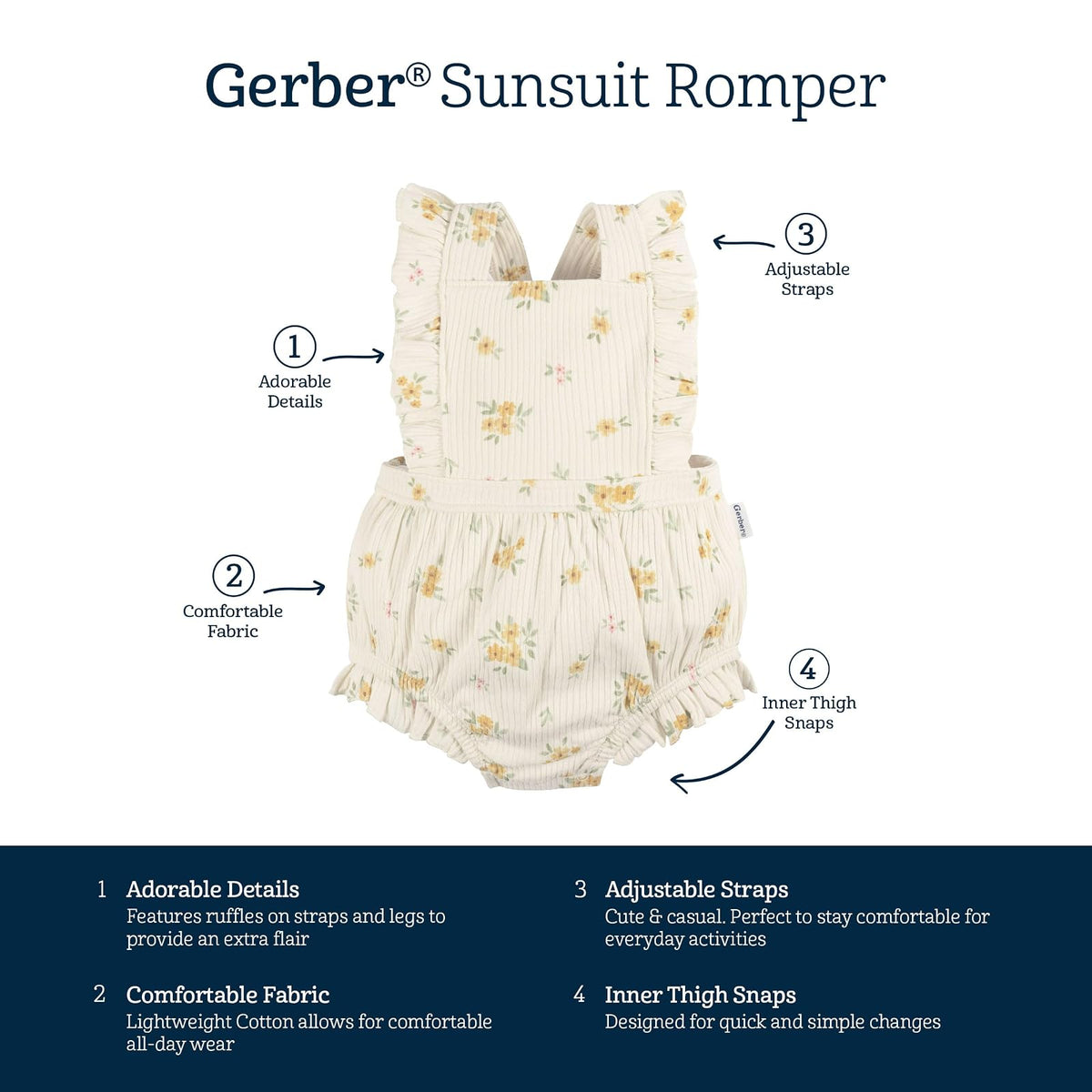 Gerber Mameluco sin mangas con volantes Traje de solBebé-Niñas