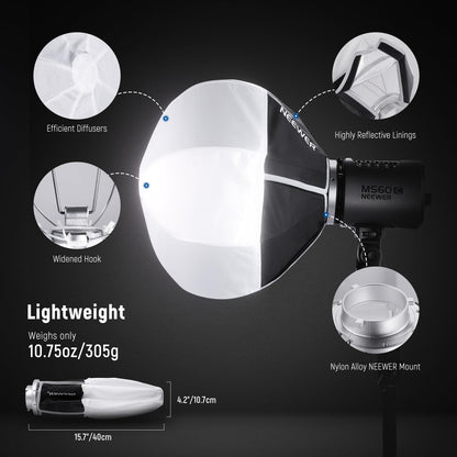 NEEWER 12"/30cm Softbox Linterna con NEEWER Montaje (No Bowens), 360° Omnidireccional Mini Softbox Modificador Difusor de Luz Liberación Rápida para MS60 MS60B MS60C MS150B Luz Estudio Video LED,NS6L