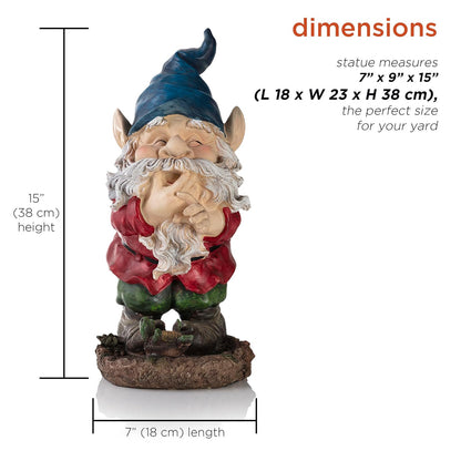 Alpine Corporation 15" Tall Outdoor Garden GNOME Smiling Yard Statue Decoration, Multicolor
