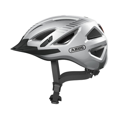 ABUS Stadthelm Urban-I 3.0 - Fahrradhelm mit Rücklicht, Schirm und Magnetverschluss - für Damen und Herren - XL (61-65 cm) - Plata (signal silver)