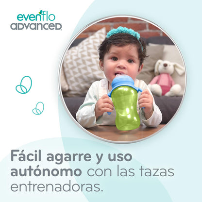 Evenflo Advanced Set Creciendo Juntos, 7 Piezas con Biberones y Tazas Entrenadoras, 60ml a 270ml, Silicón Grado Alimenticio, Sin BPA, Sistema Anti-colapso, 0-6+ Meses