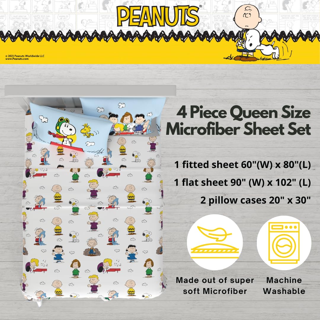 Franco Collectibles Peanuts Snoopy Bedding Juego de sábanas de Microfibra súper Suave y acogedora, de 4 Piezas, (Producto con Licencia Oficial)