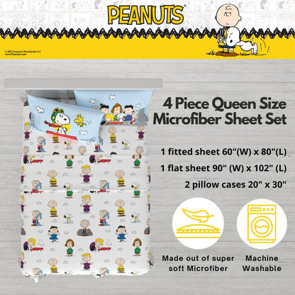 Franco Collectibles Peanuts Snoopy Bedding Juego de sábanas de Microfibra súper Suave y acogedora, de 4 Piezas, (Producto con Licencia Oficial)