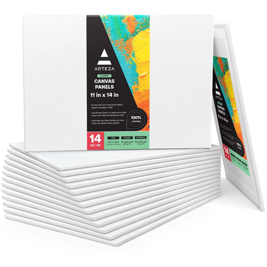 Arteza - Tablero de lona 14 unidades, 11 x 14 pulgadas, 8 onzas, paneles de lona 100% algodón, lienzos para pintura acrílica y vertido