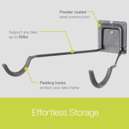 Delta Cycle - Soporte de pared para bicicleta individual, soporte horizontal para bicicleta, diseño de gancho resistente que proporciona una fácil instalación de acceso de almacenamiento, soporte soporta hasta 50 libras