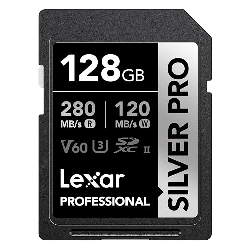 Tarjeta Lexar Profesional 128GB Silver Pro SDXC UHS-II Clase 10, U3, V60, Silver Pro (Lectura hasta 280MB/s Read, Escritura hasta 120MB/s)