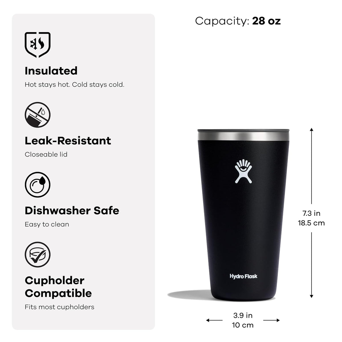 Hydro Flask - Vaso con Tapa a presión, Taza de Viaje aislada, Taza de café de Acero Inoxidable, 28 onzas, Color Verde Agave