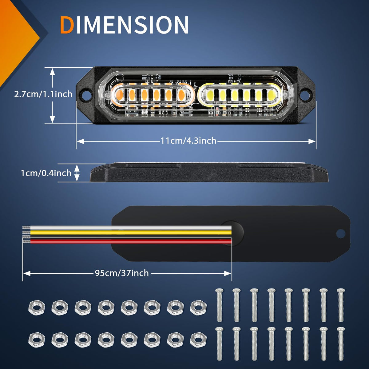 Nilight - 8 luces LED estroboscópicas, 12 LED, color ámbar blanco, luz de emergencia de 12 V, 24 V, montaje en superficie, luces intermitentes, advertencia de peligro, función de sincronización ultra