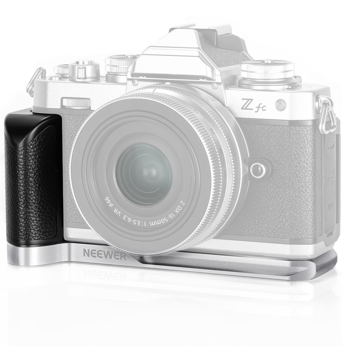 NEEWER L-Shape Grip para Nikon Z FC, Empuñadura en Forma de L de Aleación de Aluminio con Mango de Cuero Retro, 1/4" Rosca, Zapata Fría y Cola de Milano Arca, Compatible con Nikon Z FC(VS108)