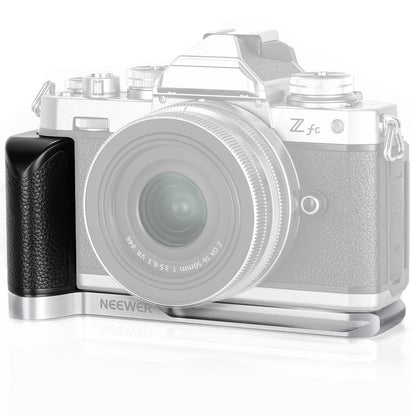 NEEWER L-Shape Grip para Nikon Z FC, Empuñadura en Forma de L de Aleación de Aluminio con Mango de Cuero Retro, 1/4" Rosca, Zapata Fría y Cola de Milano Arca, Compatible con Nikon Z FC(VS108)