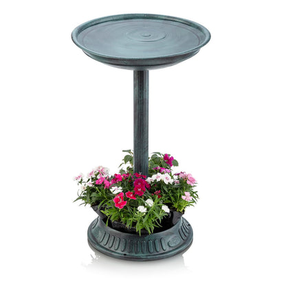 Alpine Corporation Estatua de Baño de Pájaros para Exteriores de 25" de Alto con Maceta, Verde
