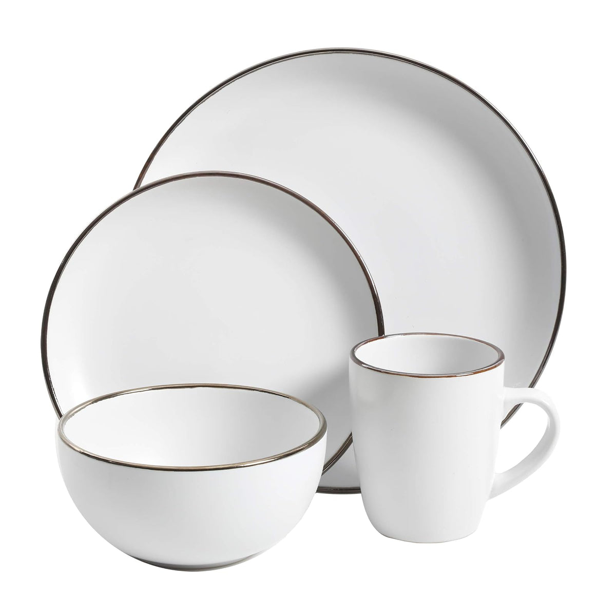 Gibson Home - Vajilla Rockaway redonda de gres, servicio para 4 (16 piezas), color blanco mate y metálico