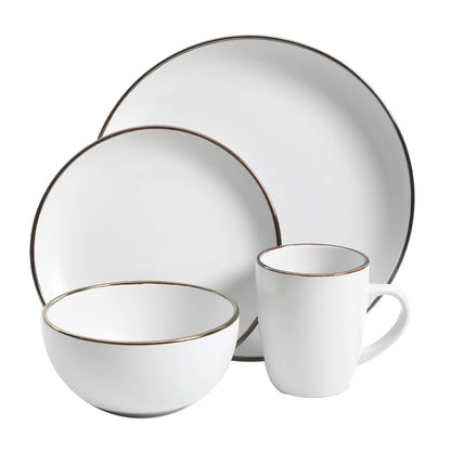 Gibson Home - Vajilla Rockaway redonda de gres, servicio para 4 (16 piezas), color blanco mate y metálico