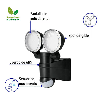 Volteck Lait ARB-902L, Arbotante LED 12 W negro con sensor de movimiento