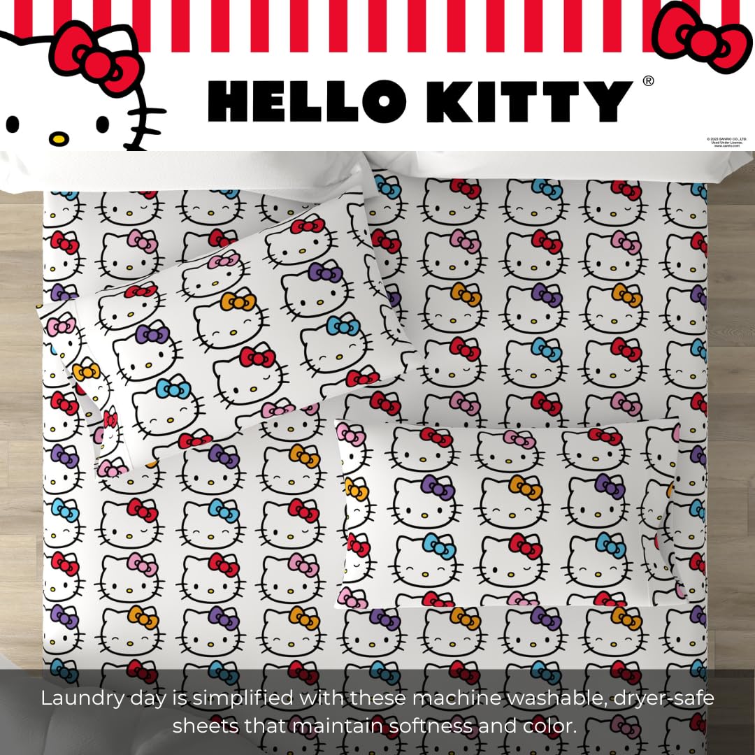 Franco Collectibles Hello Kitty Bows Bedding Juego de sábanas de Microfibra súper Suave y acogedora, 4 Piezas (Producto con Licencia Oficial)