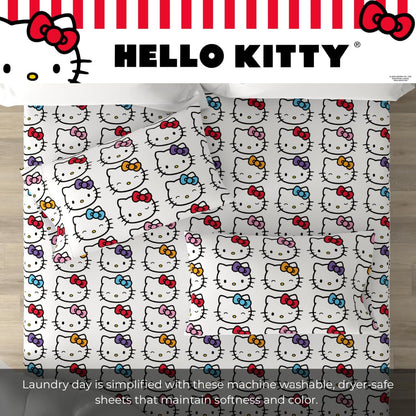 Franco Collectibles Hello Kitty Bows Bedding Juego de sábanas de Microfibra súper Suave y acogedora, 4 Piezas (Producto con Licencia Oficial)